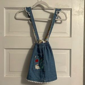 Mini Boden embroidered denim jumper skirt bunny spring